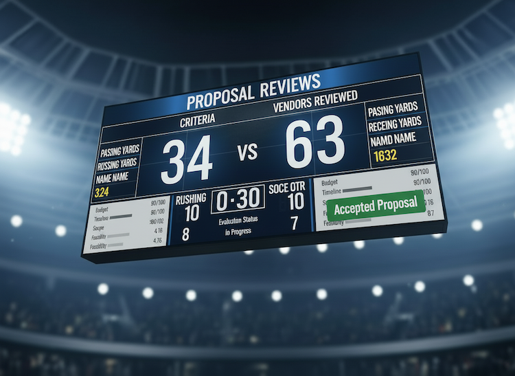 Scoreboard showing vendor proposal evaluation scores